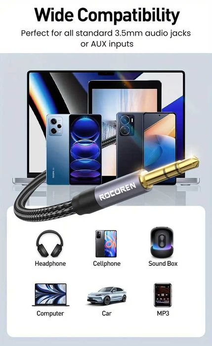 Премиум-Лукс 3.5мм Aux/Стерео Аудио Кабел(За професионален Hi-Fi Звук)