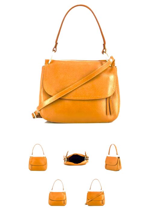 Чанта Donna Italiana от естествена кожа в цвят горчица, нова, с етикет