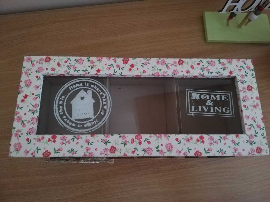 Кутия за чай дървена комплект с ръчна декорация