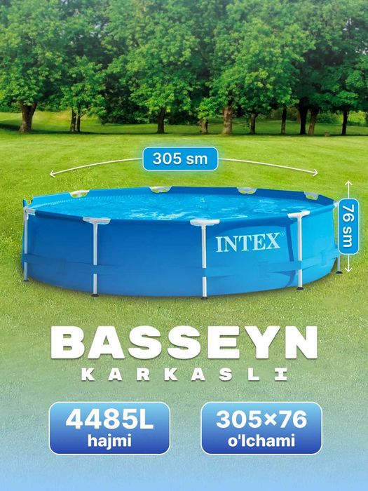Basseyn karkasli INTEX orginal, 305sm aylana, 75 sm baland