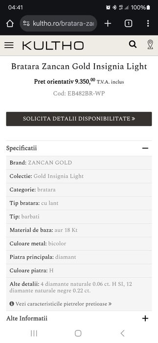 Vand bratara Aur si Diamante Zancan
Colectie: Gold Insig