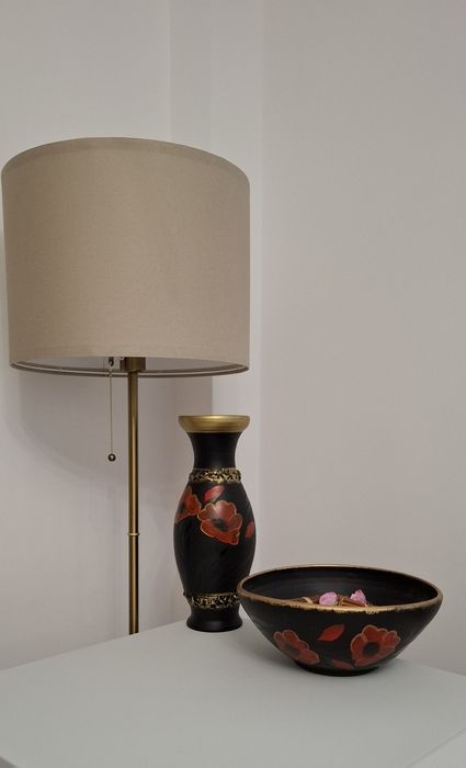 Set vază + fructieră ceramică neagră