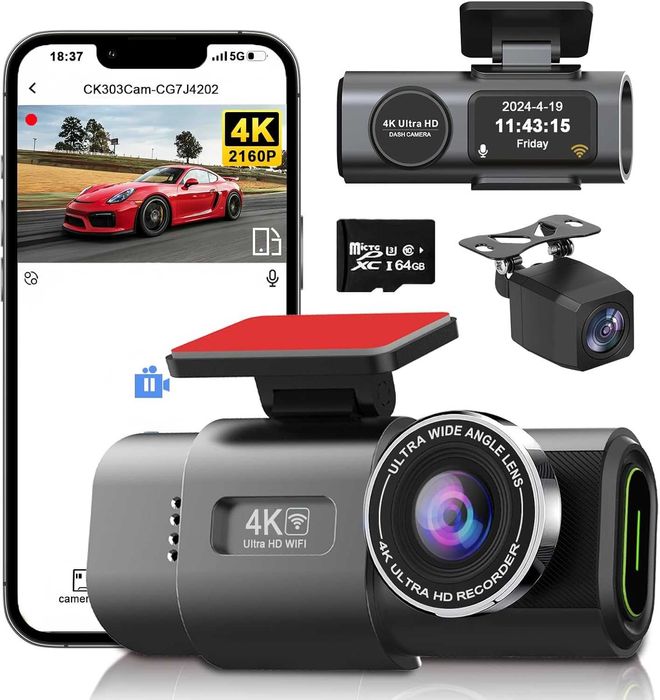 Camera de bord auto DVR, inregistrare video 4K UHD, cu Vedere Nocturna