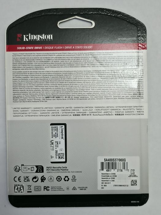Kingston A400 960GB Solid State Drive (SA400S37/960G).