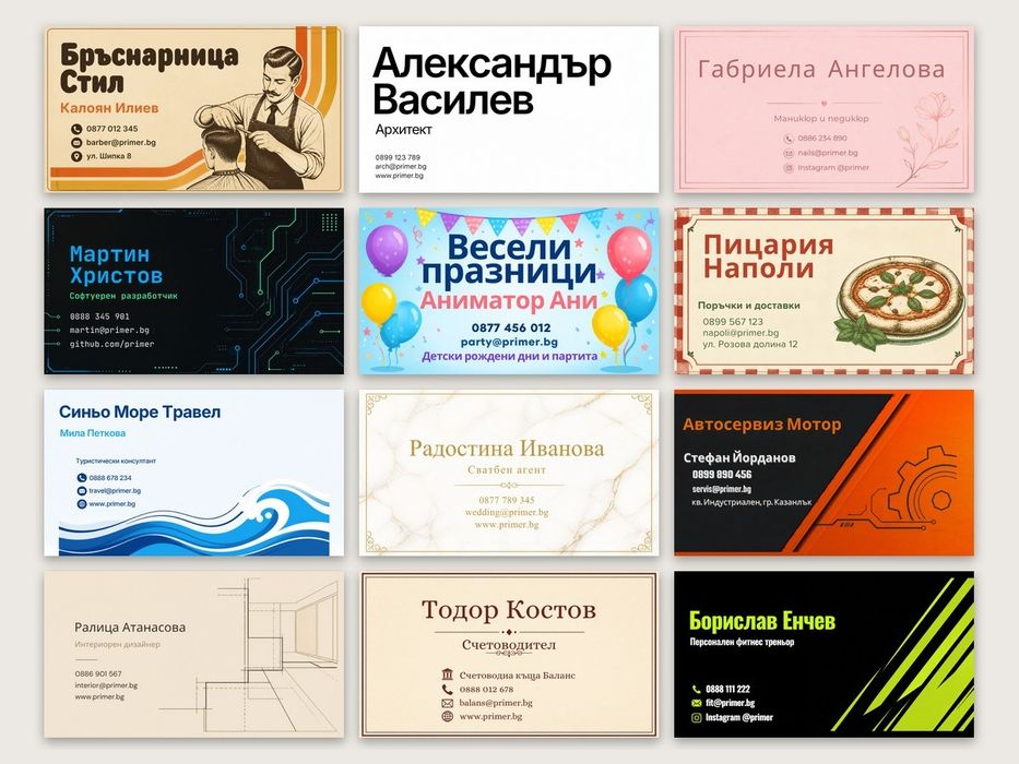 100 двустранни визитки за 9 € - с Ваш дизайн, проект безплатно
