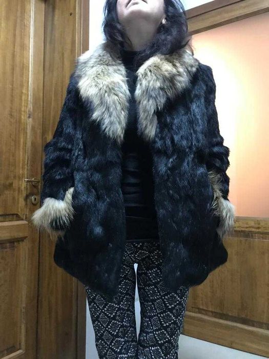 Haina Blana naturala de iepure si vulpe