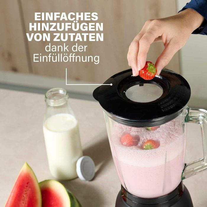 Блендер Princess Black Steel 6 остриета 1000W, стъклена кана 1,5 литра