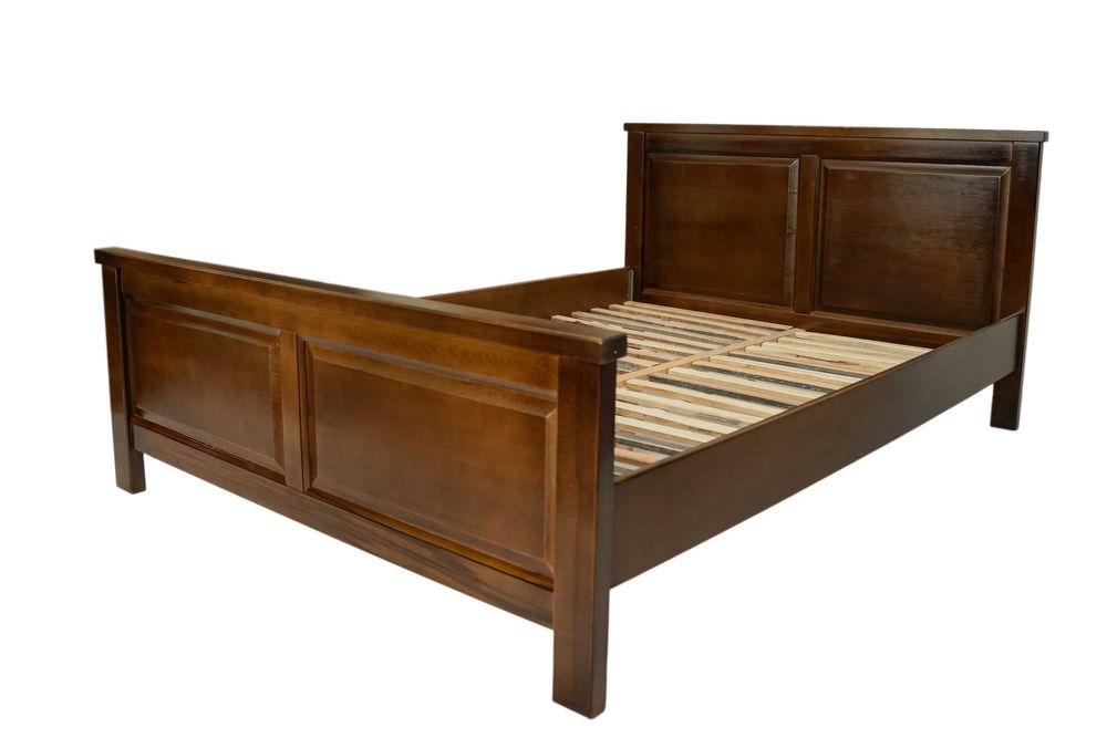 Pat lemn masiv de fag Marius, culoare nuc, 140x200 cm