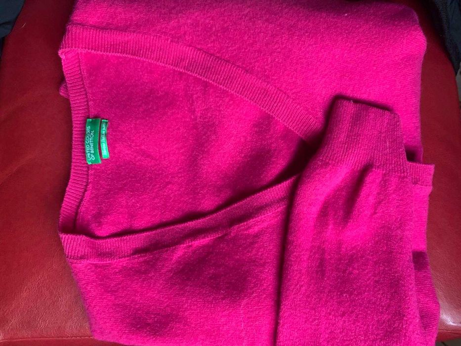 Жилетка Benetton цвят фуксия ( мерино), размер S/XS