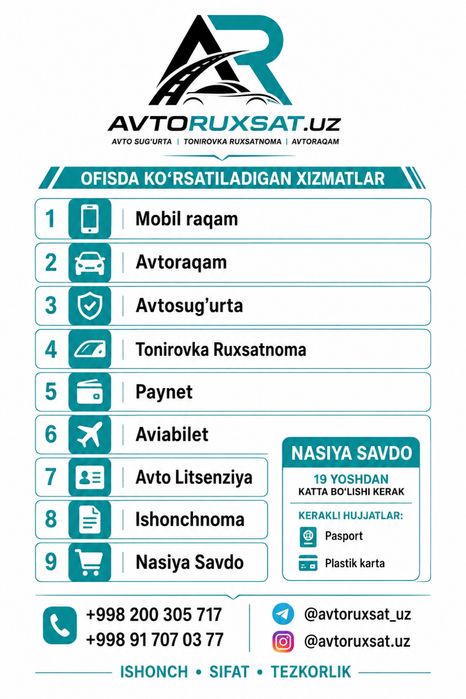 Tonirovka Ruxsatnomasi Nasiyaga 3oydan 12oygacha bulgan muddatda