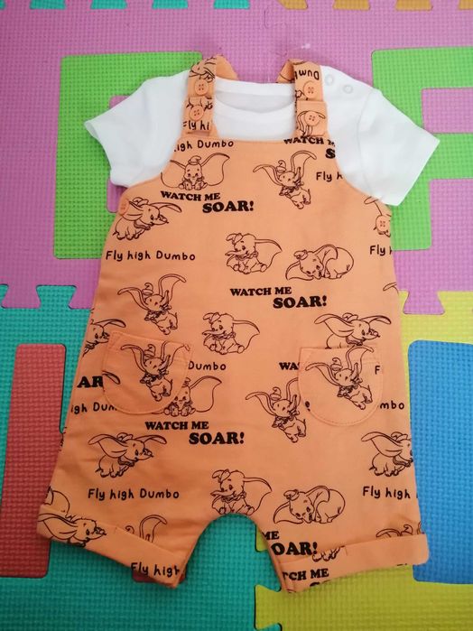 Ново бебешко боди с къс ръкав и гащеризон 0-3м. Комплект