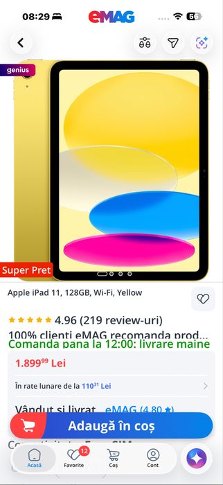 ipad 11 A16 128gb wifi, yellow, nou, garantie 1 an