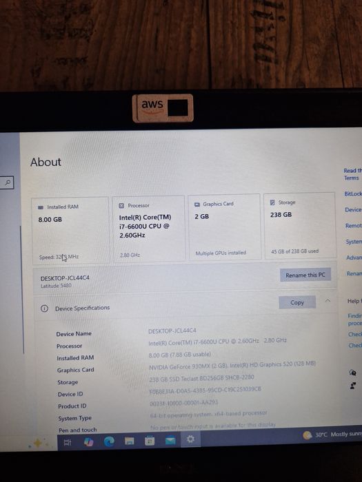 Vand Laptop DELL Latitude 5480,  I7 gen 6,8gb ram, 256 ssd, Nvidia 930MX