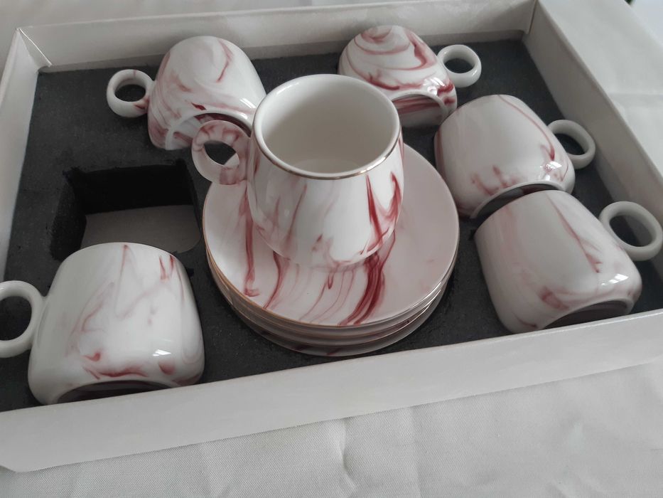Порцеланов сервиз за еспресо кафе 100 мл 12 части, PINK MARBLE