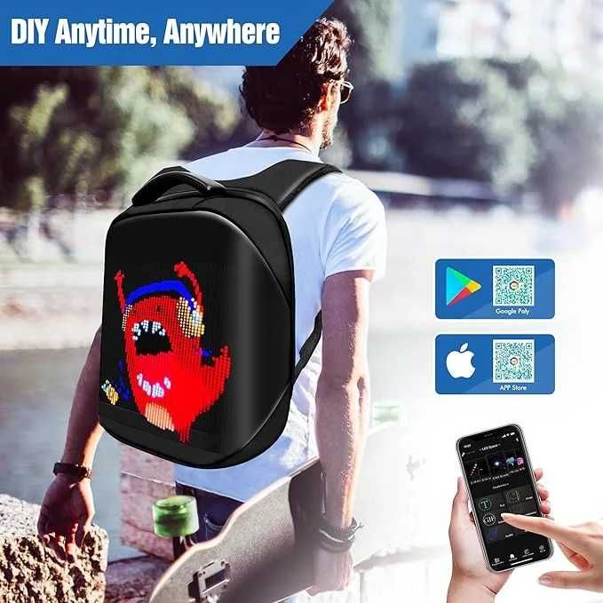 Раница Smart Pixel LED пълноцветен екран Водоустойчив за мотор