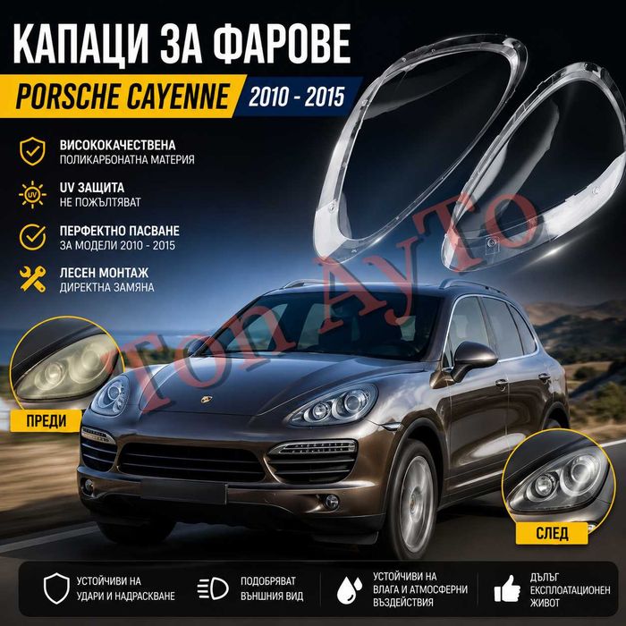 Стъкла Капаци Фарове Порше Cayenne Porsche 2010 - 2015 Стъкла Фарове Комплект