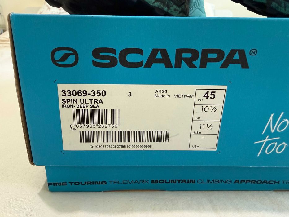 Продавам Scarpa Spin Ultra Iron / Deep Sea, размер 45 - използвани около 300 км