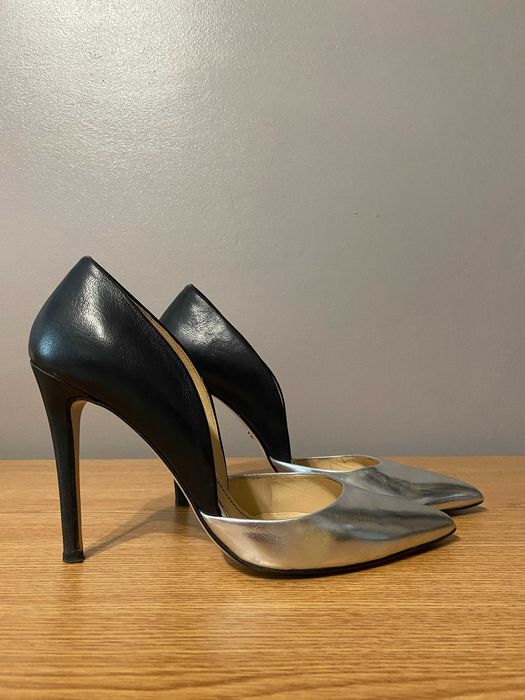 Pantofi Musette stiletto, negru argintiu, masura 40, toc 11 cm,