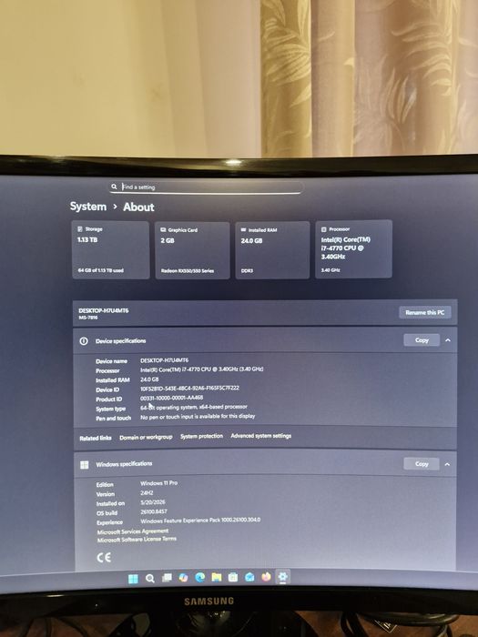 PC Gaming Entry/Office i7, 24GB RAM, SSD + Monitor Curbat Samsung 24"