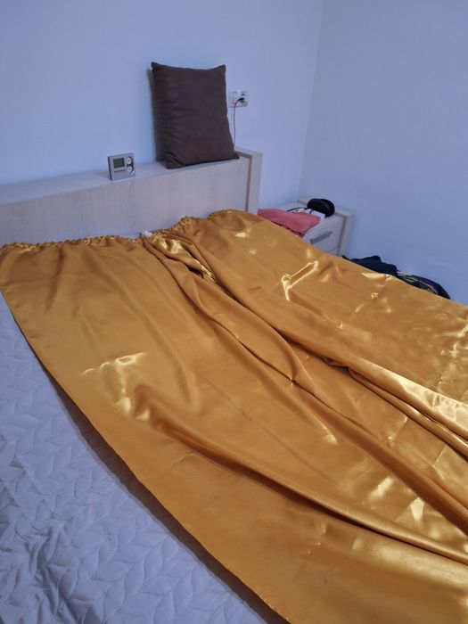 Draperie subtire galben mustar din saten 2 bucati