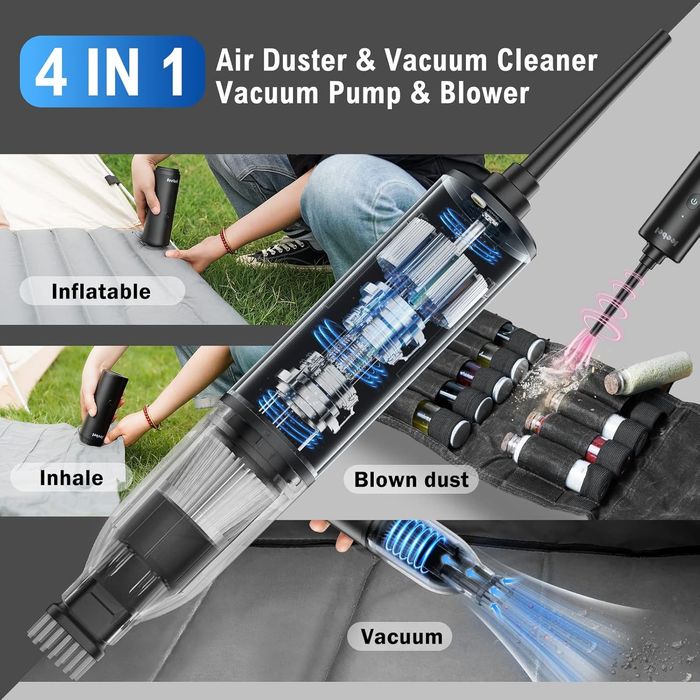 4в1 мини акумулаторна прахосмукачка + духалка за прах + въздушна помпа