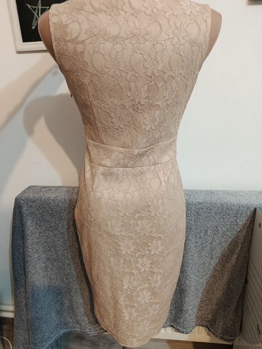 Rochie eleganta dantela crem office Eponge XS  34
