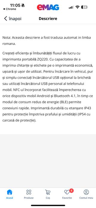 Imprimanta portabila de etichete Zebra ZQ220