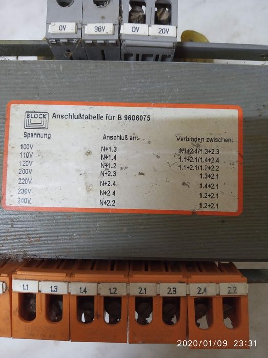 Transformator mare, de putere 500W: 230V /2,4A, 20V /2,5A, 36V /12A