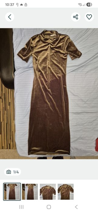 Rochie catifea Zara auriu-strech, mulata, moale si elastica 38/40 M