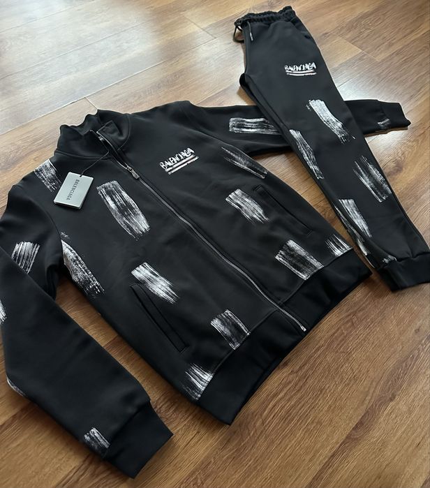 Мъжки,памучен,черен екип Balenciaga,без качулка