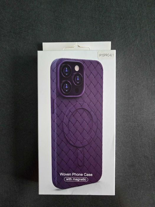 Husă iPhone 15 Pro MagSafe mov + folie protecție