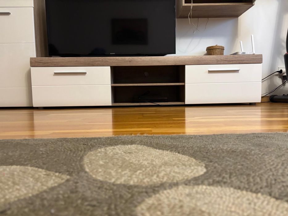Vand set mobilier living Mobexpert 4 corpuri- alb lucios/stejar sonoma