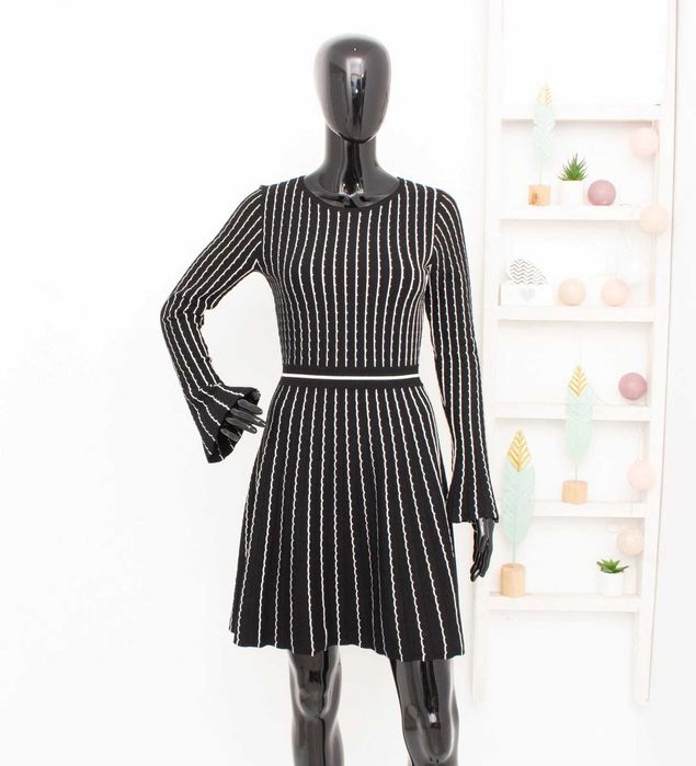 Karen Millen дамска рокля черно бяло монохром дълъг ръкав S