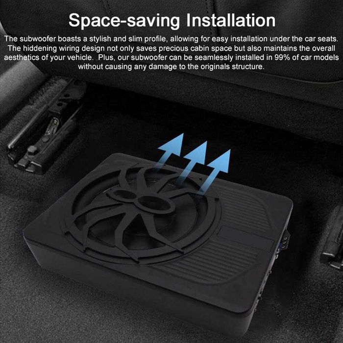 Активен субуфер под седалка 1000W LED - ултратънък авто бас