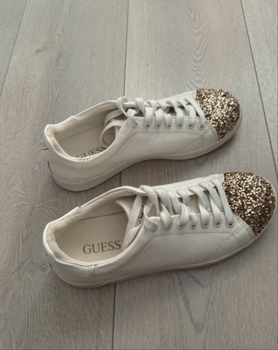 Guess sneakers white and gold glitter real leather