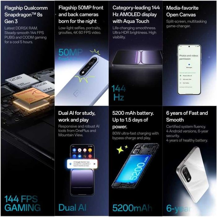 Нов! 2г Гаранция! OnePlus Nord 5 5G 512GB + 12GB RAM Dry Ice, Phantom