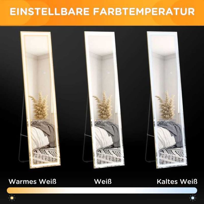 HOMCOM 2 в 1 Огледало в цял ръст с LED осветление