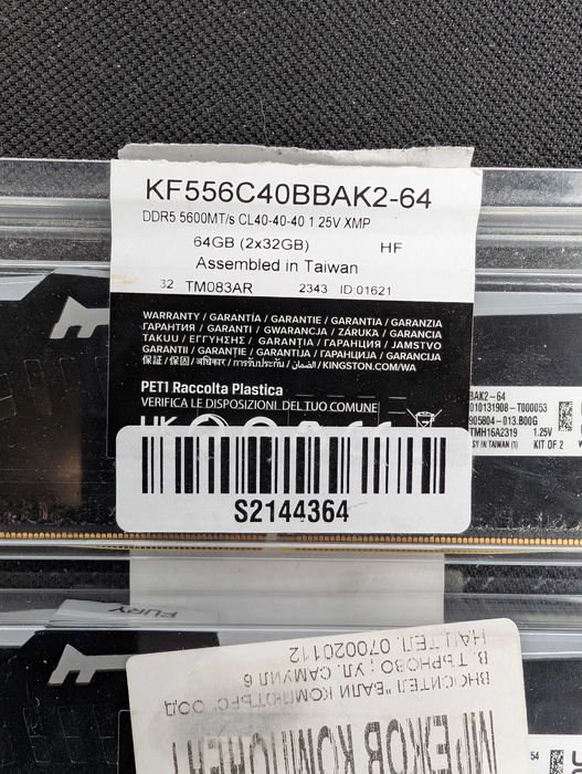 64GB DDR5 Kingston Fury 5600 CL40-40-40-80