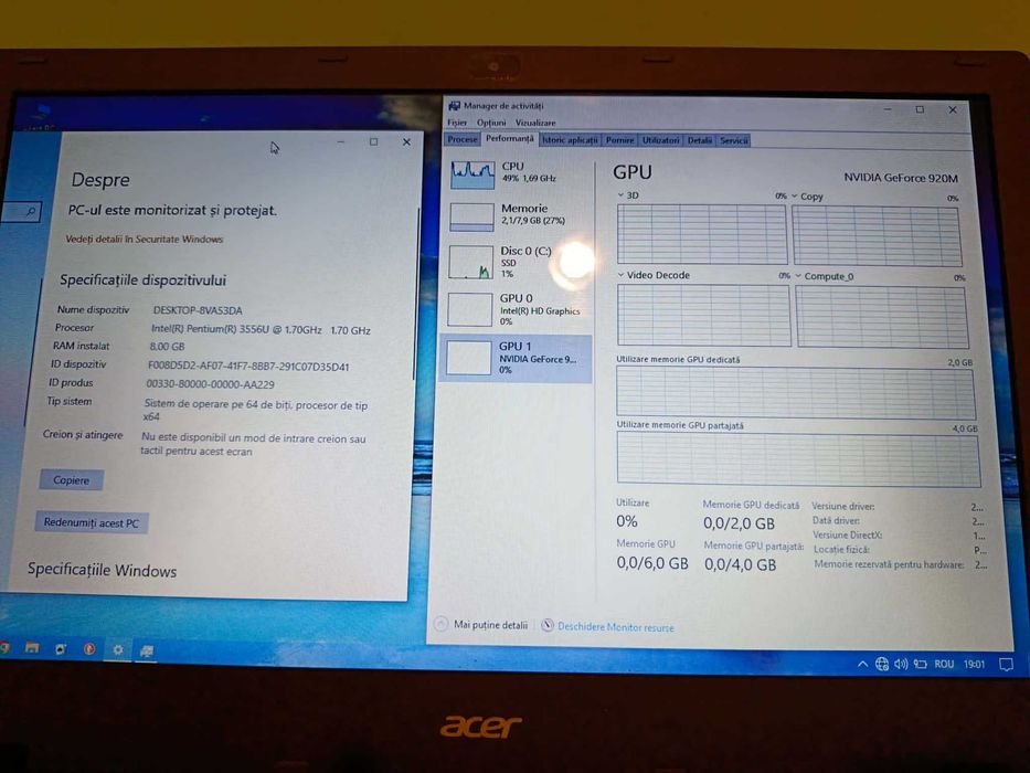 Laptop Acer | 8GB RAM | SSD | Video dedicat NVIDIA 920M 2GB | Ieftin
