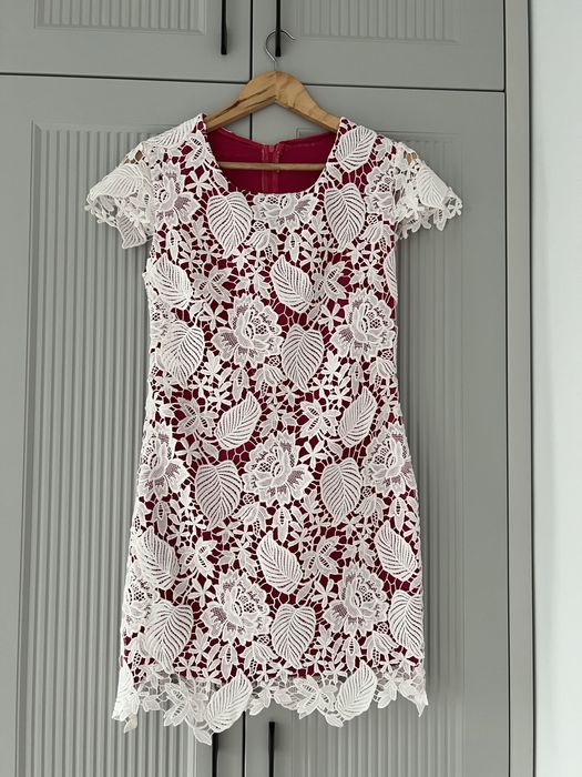 Rochie eleganta alb+roz