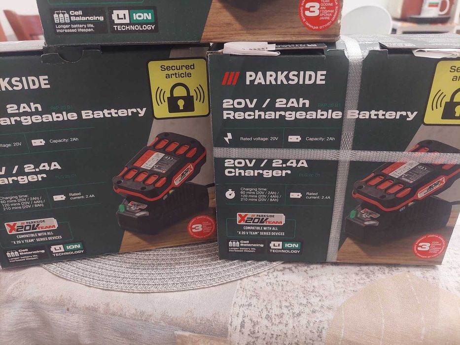 нови запечатани батерия и зарядно за лампи 20V Parkside
