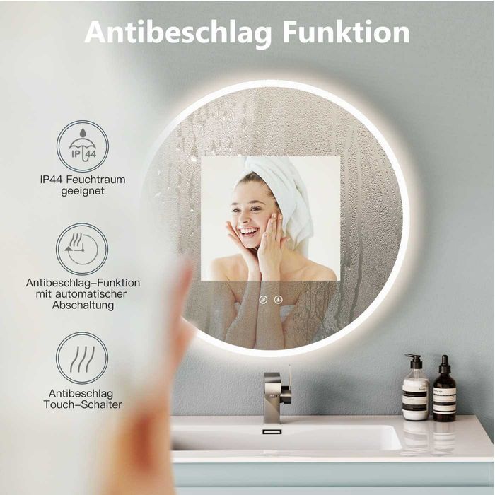 Oglinda baie rotunda,ilumin LED,functie dezaburire,REDUSA de la 700RON