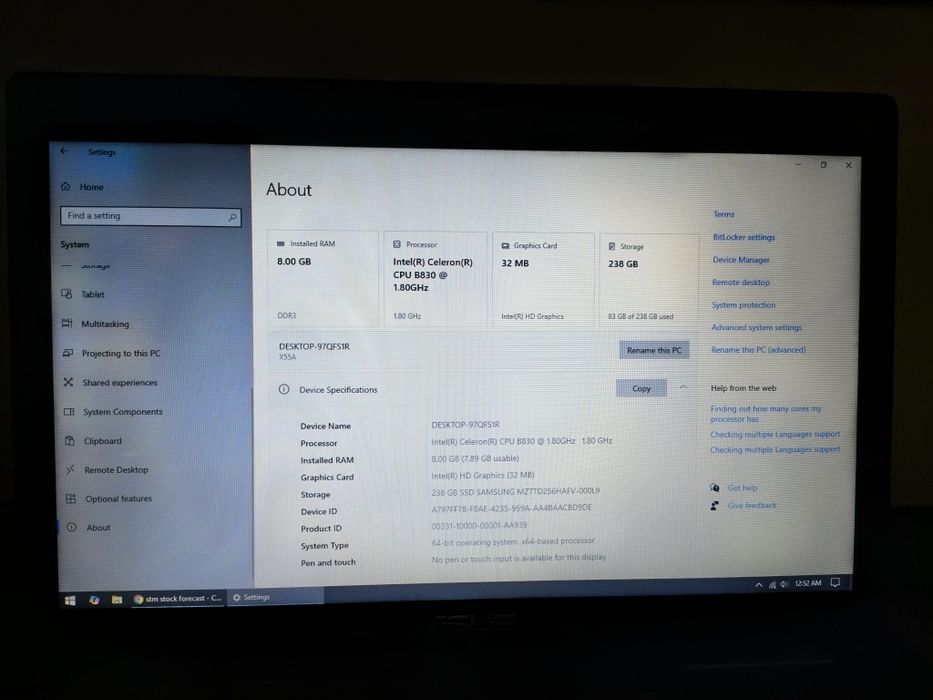 Laptop Asus X55A SSD 240GB ram 8GB