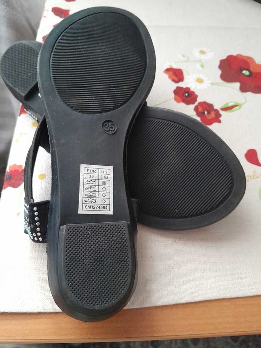 Sandale damă piele ecologică, barete multiple și cristale: 35 - 22,5cm