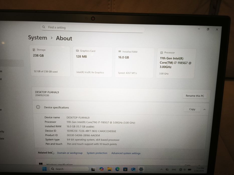 Lenovo Yoga X13 Gen 2, Core i7, Touchscreen, 16GB Ram, 256SSD
