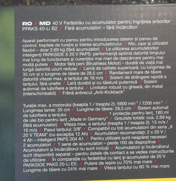 Drujba parkside performance 40v sigilata nouă pe acumulator