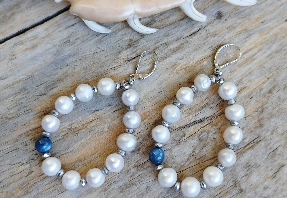 Cercei perle de cultura, kianyte, argint 925 rodiat