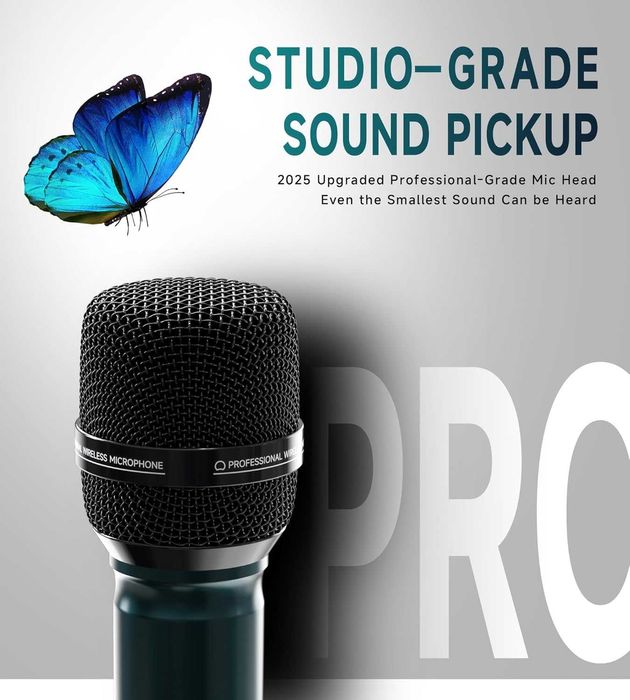 Безжични микрофони, професионален UHF двоен микрофон с обхват 74 метра