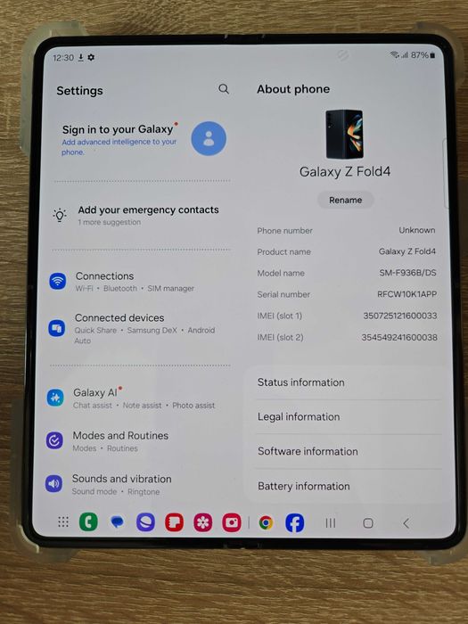 Samsung Galaxy Z Fold 4, 512GB, 12RAM, Black, нова батерия, фабр.наст.