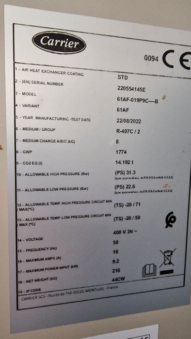 Carrier Aquasnap високотемпературна термопомпа мощности  14kw до 105kw